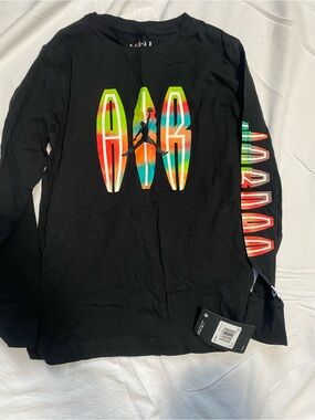 Jordan Black Long Sleeve Tee with Red Jumpman and Multicolor Accents